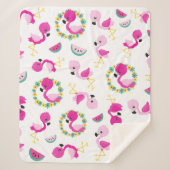 Couverture Sherpa Motif tropical, Flamants roses, pastèques, Fleurs (Devant)