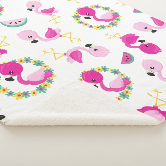 Couverture Sherpa Motif tropical, Flamants roses, pastèques, Fleurs (3/4)