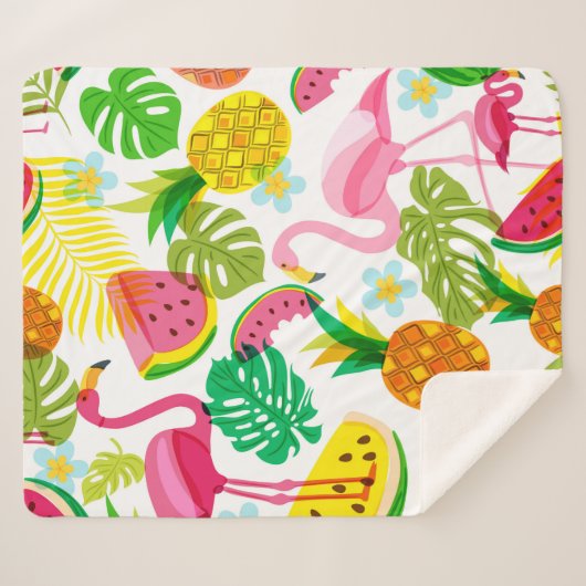 Couverture Sherpa Motif tropical sans couture avec flamant rose, pal (Devant (Horizontal))