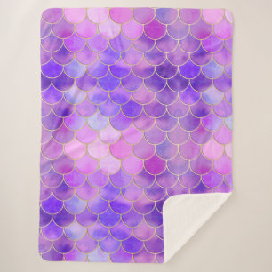 Couverture Sherpa Motif Ultra Violet & Gold Mermaid