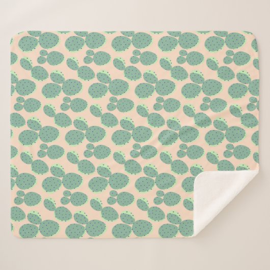 Couverture Sherpa Motif vert et rose de cactus (Devant (Horizontal))