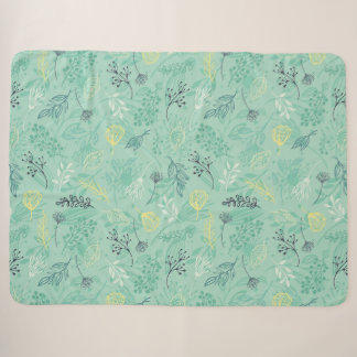 Couverture Sherpa Motif vert feuillage élégant