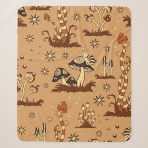Couverture Sherpa Motif Vintage sans couture avec des champignons br