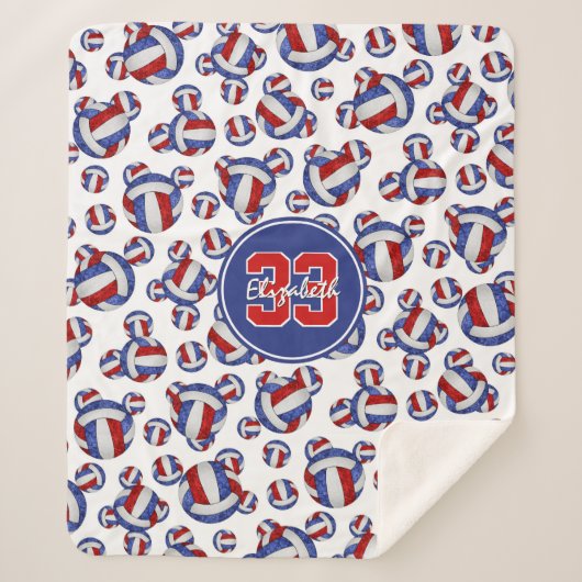 Couverture Sherpa motif volleyballs blanc et bleu (Devant)