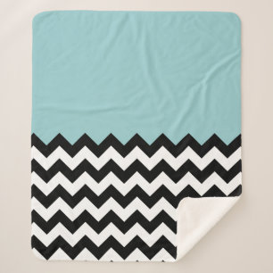 Couverture Sherpa Motif Zigzag noir et blanc, Chevron, Bleu