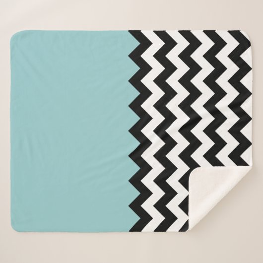 Couverture Sherpa Motif Zigzag noir et blanc, Chevron, Bleu (Devant (Horizontal))