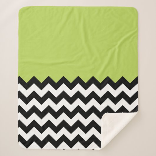 Couverture Sherpa Motif Zigzag noir et blanc, Chevron, Vert (Devant)