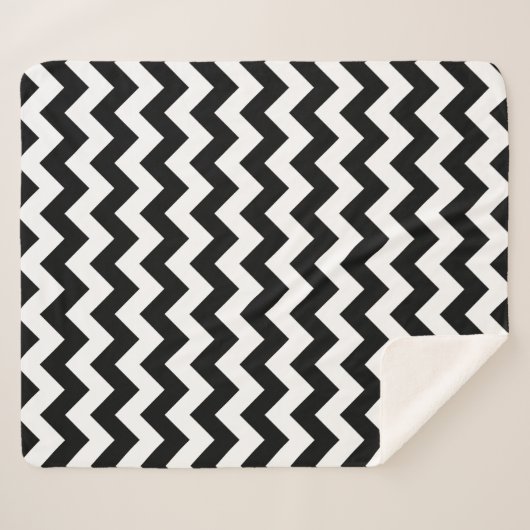 Couverture Sherpa Motif Zigzag noir et blanc, Motif Chevron (Devant (Horizontal))