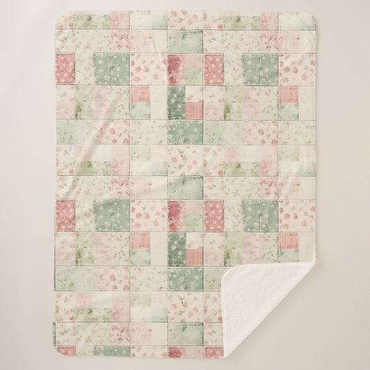 Couverture Sherpa Motifs de courtepointe floraux rose menthe occiden (Devant)