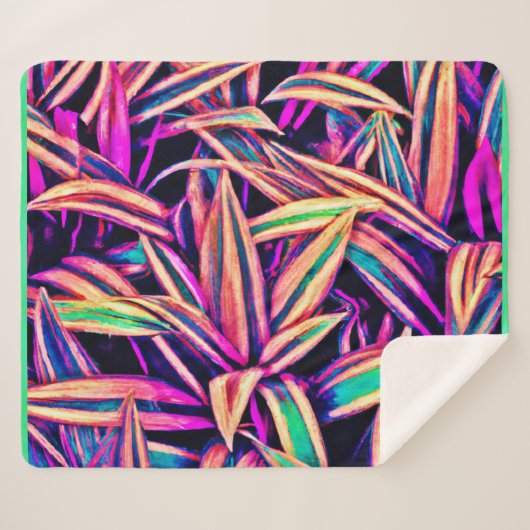 Couverture Sherpa Motifs de feuilles de néon dévoilés (Devant (Horizontal))