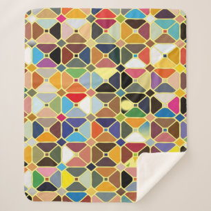 Couverture Sherpa Motifs géométriques multicolores aux formes octo