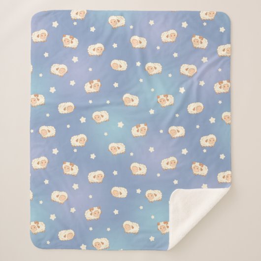 Couverture Sherpa Mouton mignon motif sur fond bleu (Devant)