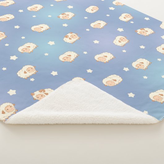 Couverture Sherpa Mouton mignon motif sur fond bleu (3/4)