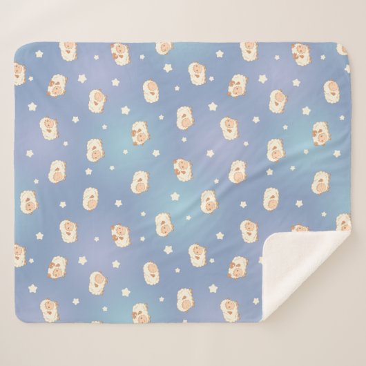 Couverture Sherpa Mouton mignon motif sur fond bleu (Devant (Horizontal))