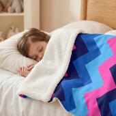 Couverture Sherpa moyenne chevrons bleu rose Cool