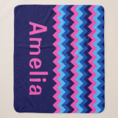 Couverture Sherpa Moyenne Monogramme Chevron Bleu (Devant)