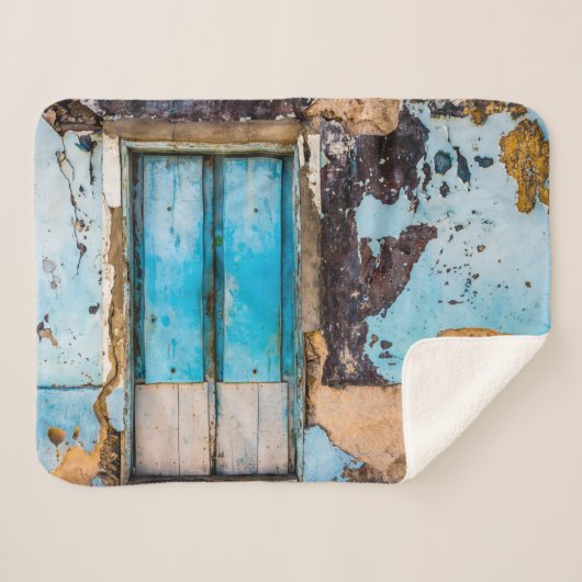 Couverture Sherpa Mur bleu et porte (Devant (Horizontal))