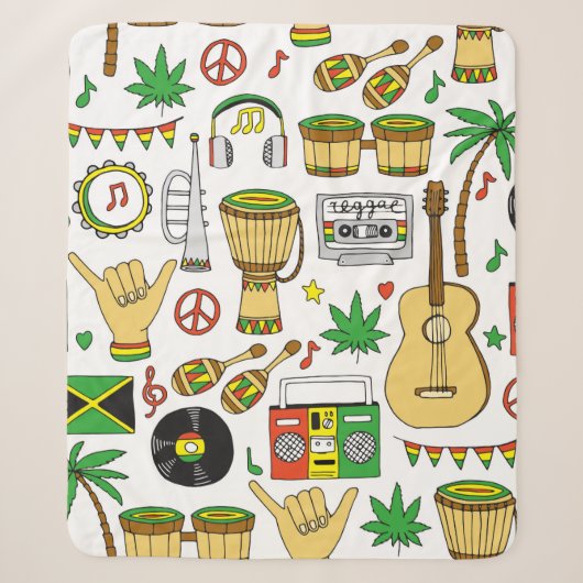 Couverture Sherpa Musical instruments seamless pattern. Reggae backg (Devant)