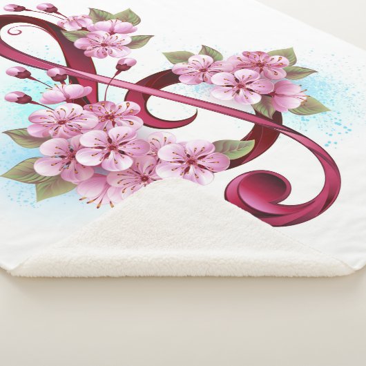 Couverture Sherpa Musical treble clef notes with sakura flowers (3/4)