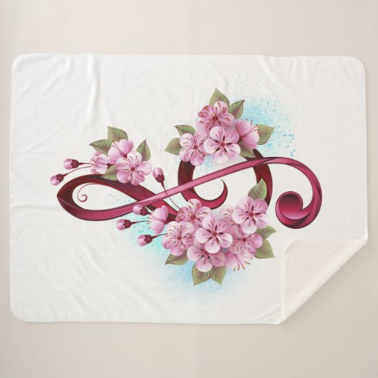 Couverture Sherpa Musical treble clef notes with sakura flowers (Devant (Horizontal))