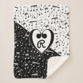 Couverture Sherpa Musique d'amour noir et blanc monogramme (Devant)