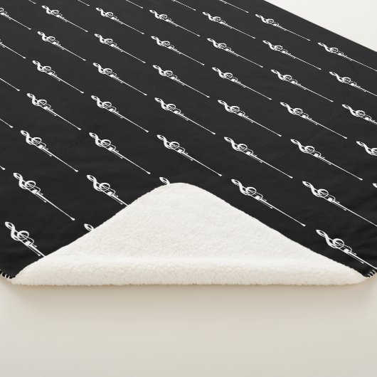Couverture Sherpa Musique Motif Melting Treble Clef Blanc et Noir (3/4)