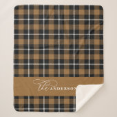 Couverture Sherpa Mustard check tartan script personnalisé famille f (Devant)
