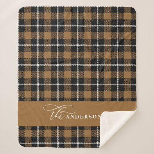 Couverture Sherpa Mustard check tartan script personnalisé famille f (Devant)
