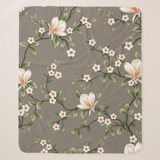 Couverture Sherpa mustered small flowers with green leaves pattern o (Devant)