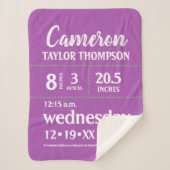 Couverture Sherpa Naissance moderne de bébé pourpre Stat Nursery (Devant)