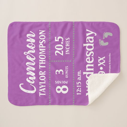 Couverture Sherpa Naissance moderne de bébé pourpre Stat Nursery (Devant (Horizontal))