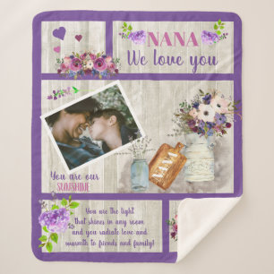 Couverture Sherpa Nana We Love You Photo Floral Texte du script de