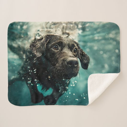 Couverture Sherpa Natation Labrador Chiot Design sous-marin (Devant (Horizontal))