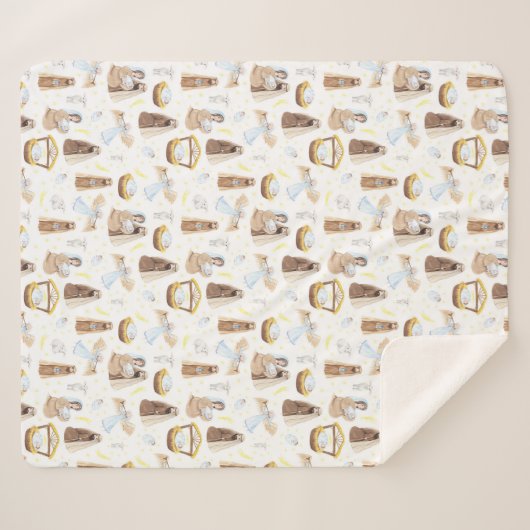 Couverture Sherpa Nativité Silencieuse Noël Sherpa Blanket (Devant (Horizontal))