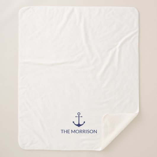 Couverture Sherpa Nautical Custom Boat Name Marine bleu ancre blanch (Devant)
