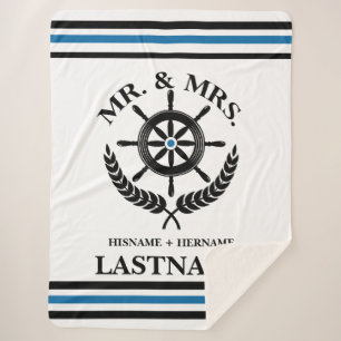 Couverture Sherpa Nautical Striped Custom Mr et Mrs.