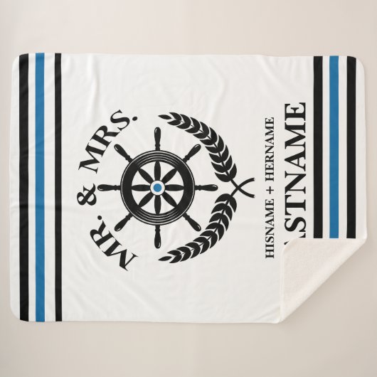 Couverture Sherpa Nautical Striped Custom Mr et Mrs. (Devant (Horizontal))