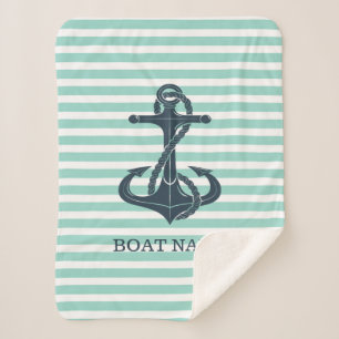 Couverture Sherpa Nautique,Ancre,Rayes Vert Menthe
