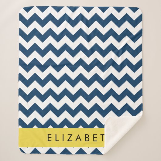 Couverture Sherpa Navy Blue Zigzag, Navy Blue Chevron, Votre nom (Devant)