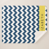 Couverture Sherpa Navy Blue Zigzag, Navy Blue Chevron, Votre nom (Devant (Horizontal))
