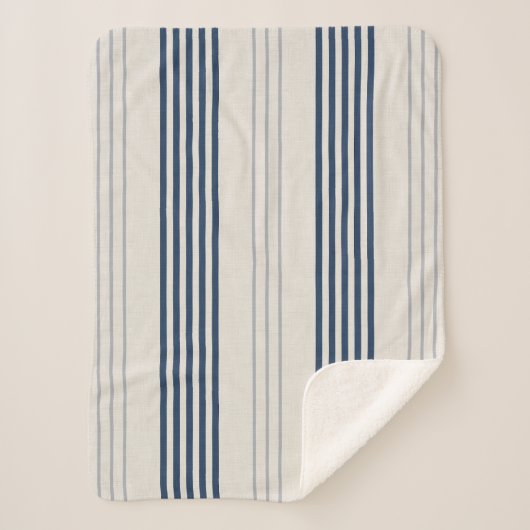 Couverture Sherpa Navy Slate Ticking Stripe Linen Texture (Devant)