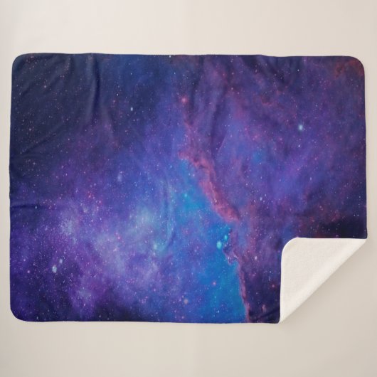 Couverture Sherpa Nebula moderne violet et bleu profond de l'espace (Devant (Horizontal))