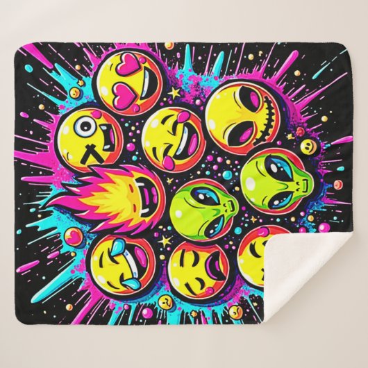 Couverture Sherpa Neon Funky Emoji Mix (Devant (Horizontal))