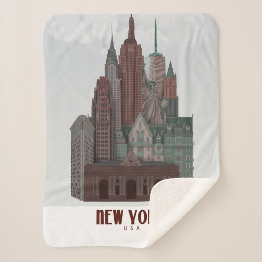 Couverture Sherpa New York dans les nuages - Rouge foncé et vert (Devant)