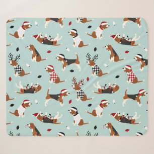 Couverture Sherpa Noël Beagle Blue Sherpa Blanket