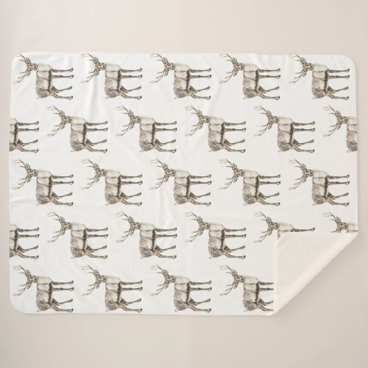 Couverture Sherpa Noël Cerf rustique (Devant (Horizontal))