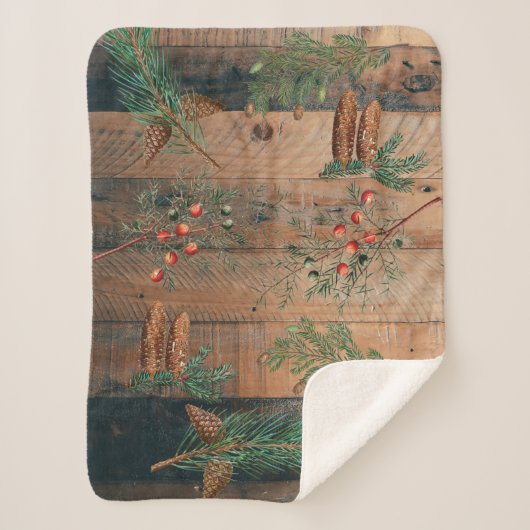 Couverture Sherpa Noël Conifères rustiques Bois de pin (Devant)