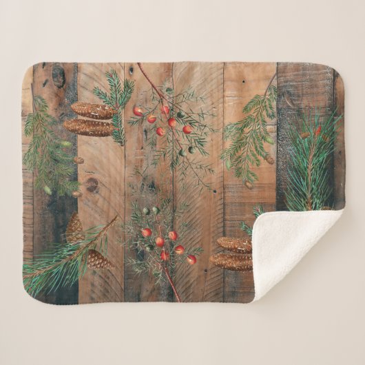 Couverture Sherpa Noël Conifères rustiques Bois de pin (Devant (Horizontal))