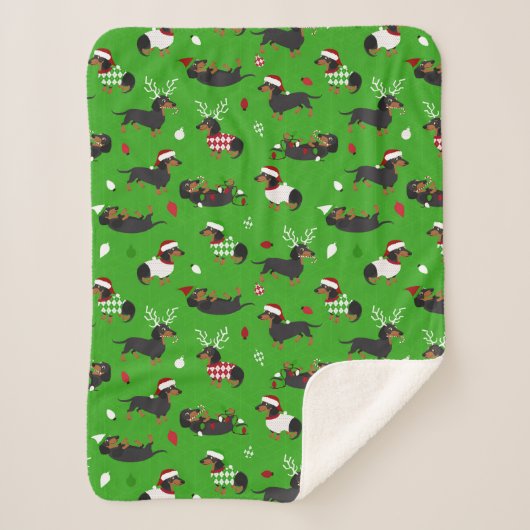 Couverture Sherpa Noël Dachshunds Green (Devant)