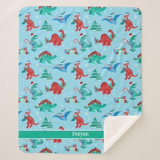 Couverture Sherpa Noël Dinosaure Enfants Fun Holiday Personnalisé (Devant)